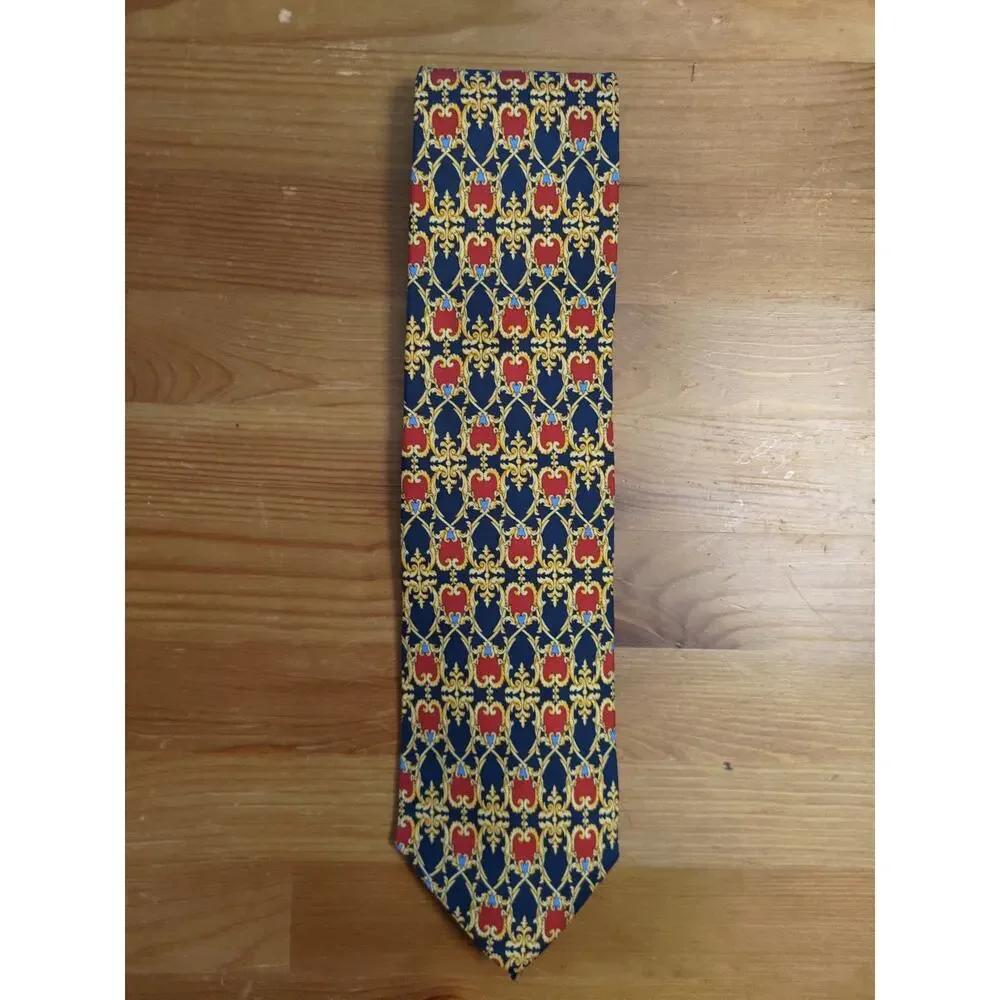 Giorgio Sermoneta Roma 100% Silk Necktie Gold Red Blue Royal Pattern 58